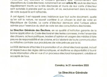 Scrutin du 28 décembre: la carte d’électeur, seule clé pour voter